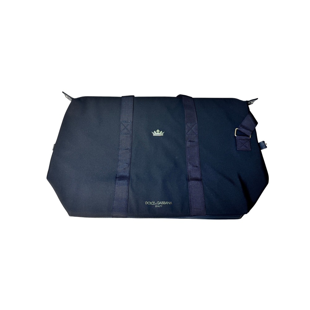 Dolce & Gabbana Beauty Navy Blue Duffle Bag Weekend Travel Gym Bag Gold Logo NEW